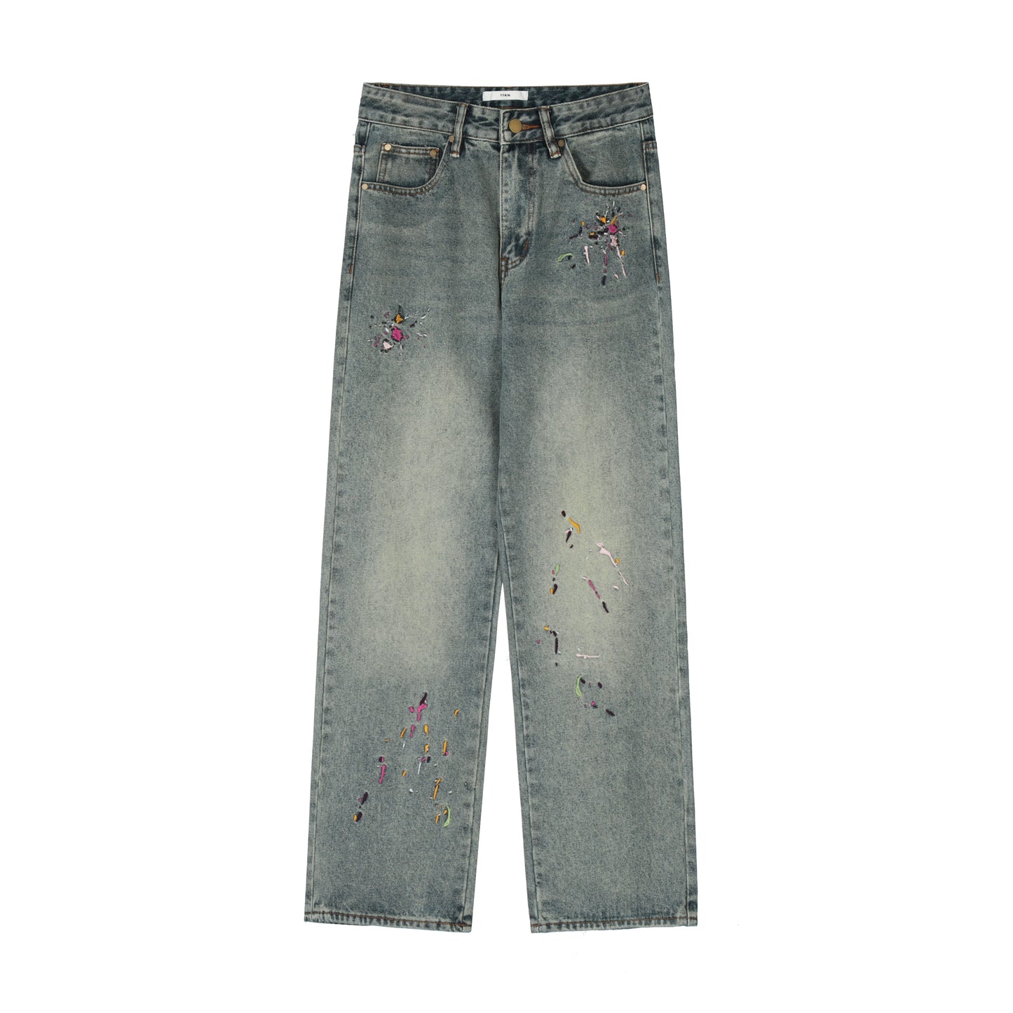 Style Splash-Ink Embroidery Wahsed Jeans