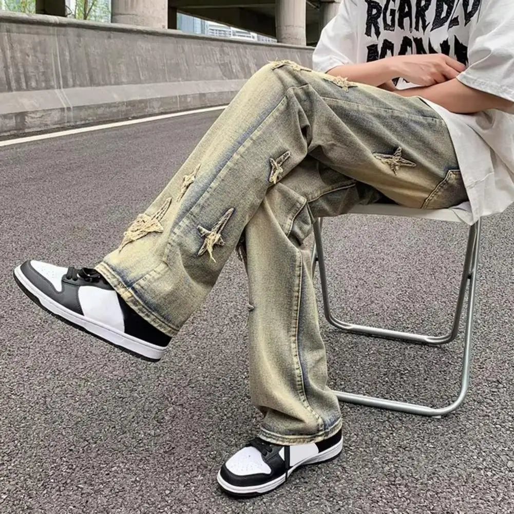 Men Jeans Streetwear Men's Denim Pants with Gradient Cross