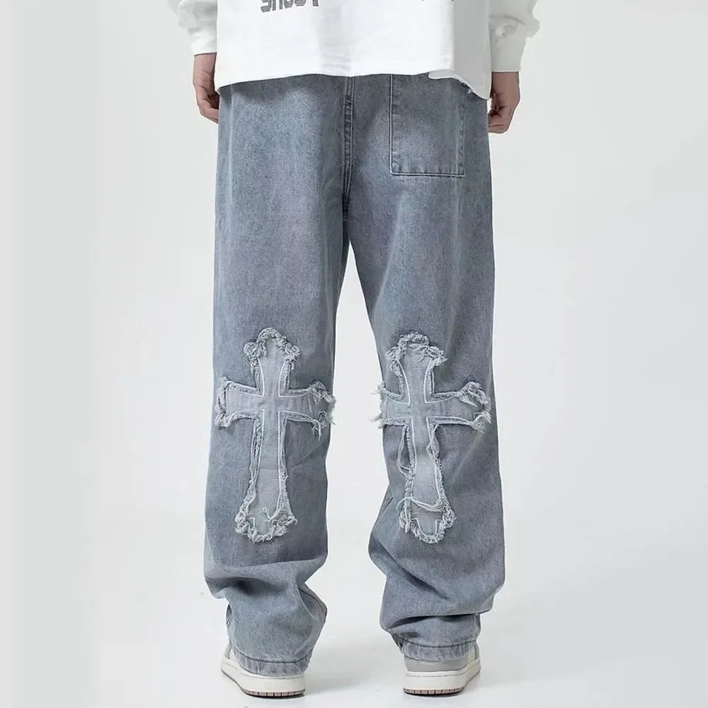 Cross Denim Pants Streetwear Baggy Jeans Y2k Cargo Pants