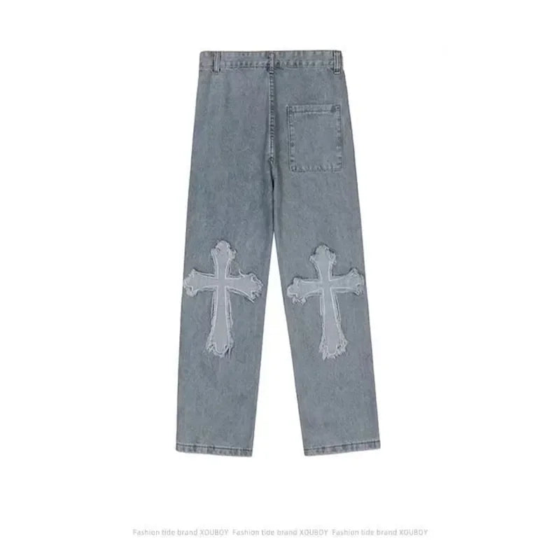 Cross Denim Pants Streetwear Baggy Jeans Y2k Cargo Pants