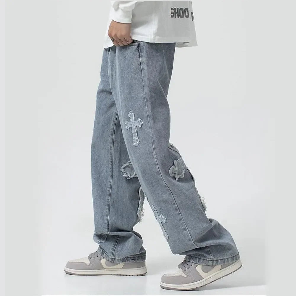 Cross Denim Pants Streetwear Baggy Jeans Y2k Cargo Pants