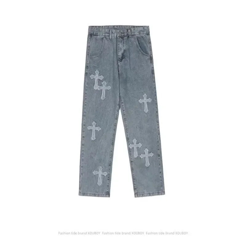 Cross Denim Pants Streetwear Baggy Jeans Y2k Cargo Pants