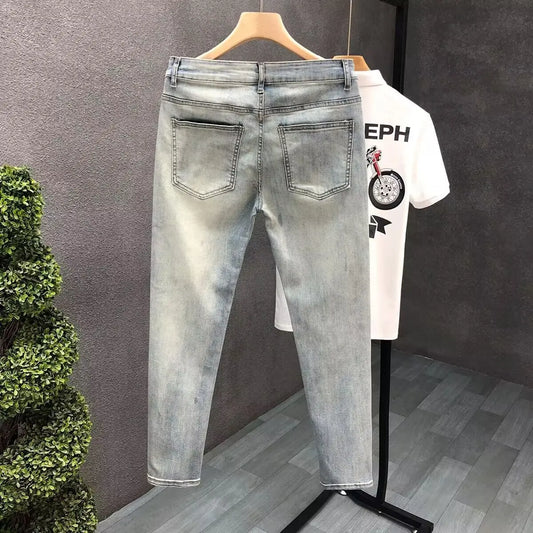 Luxury Fashion Designer Vintage Slim Fit Men's Denim Jeans Washed