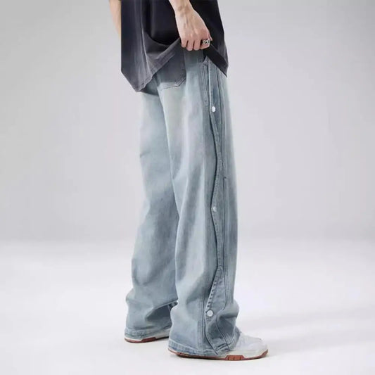 Men Casual Gradient Waist Jeans Men's Summer Waist Denim Pants Adjustable Drawstring