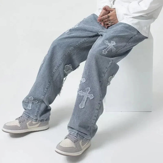 Cross Denim Pants Streetwear Baggy Jeans Y2k Cargo Pants