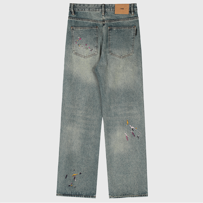 Style Splash-Ink Embroidery Wahsed Jeans