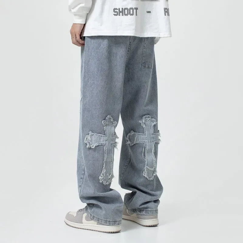 Cross Denim Pants Streetwear Baggy Jeans Y2k Cargo Pants