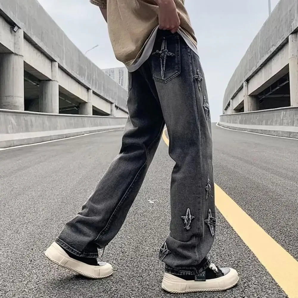 Men Jeans Streetwear Men's Denim Pants with Gradient Cross